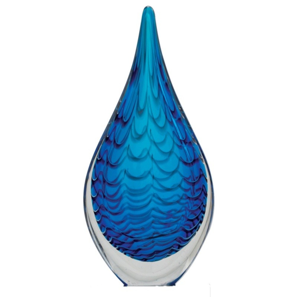 Blue Hand Blown Glass Teardrop Sculpture 10"